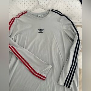 adidas Originals XL Long Sleeve Tee Grey Red/Navy 3-Stripes stretchy